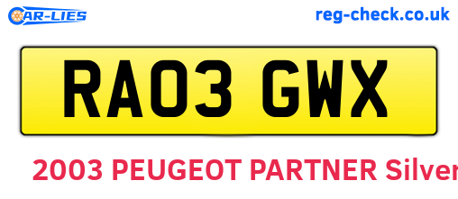 RA03GWX are the vehicle registration plates.