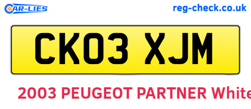 CK03XJM are the vehicle registration plates.