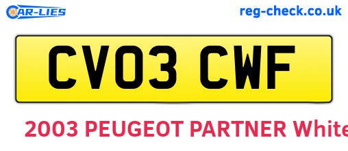 CV03CWF are the vehicle registration plates.
