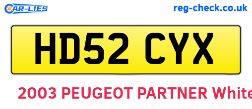 HD52CYX are the vehicle registration plates.