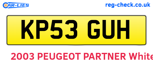 KP53GUH are the vehicle registration plates.