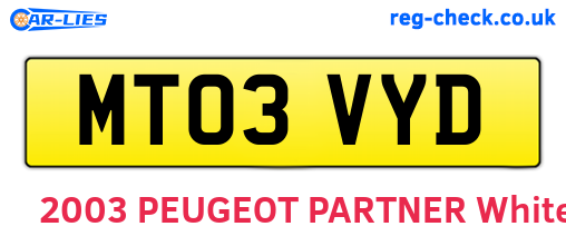 MT03VYD are the vehicle registration plates.