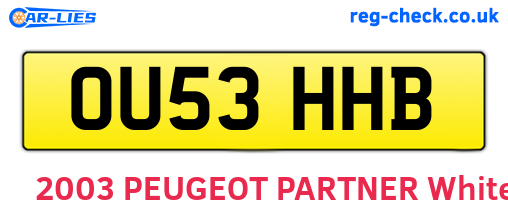 OU53HHB are the vehicle registration plates.