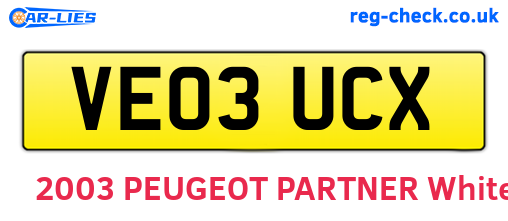 VE03UCX are the vehicle registration plates.