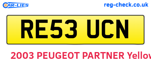 RE53UCN are the vehicle registration plates.