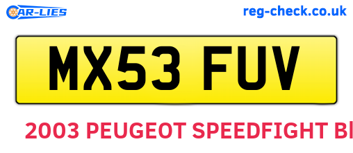 MX53FUV are the vehicle registration plates.