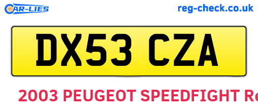 DX53CZA are the vehicle registration plates.