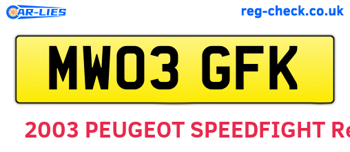 MW03GFK are the vehicle registration plates.
