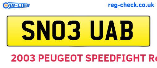 SN03UAB are the vehicle registration plates.
