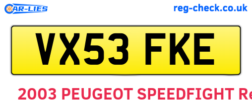 VX53FKE are the vehicle registration plates.