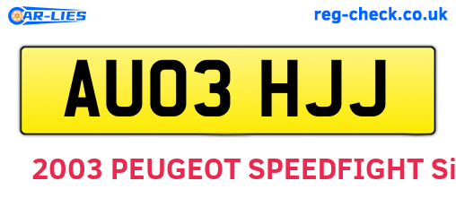 AU03HJJ are the vehicle registration plates.