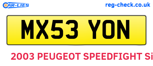 MX53YON are the vehicle registration plates.