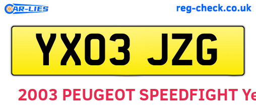 YX03JZG are the vehicle registration plates.