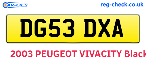 DG53DXA are the vehicle registration plates.