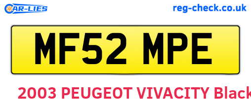 MF52MPE are the vehicle registration plates.