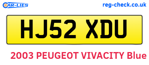 HJ52XDU are the vehicle registration plates.