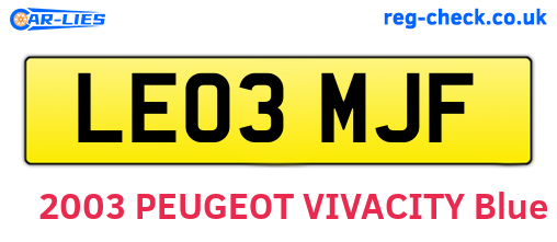 LE03MJF are the vehicle registration plates.