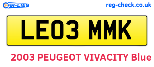 LE03MMK are the vehicle registration plates.