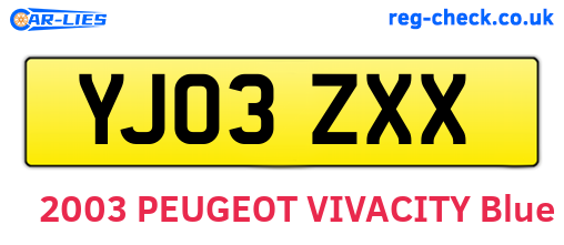 YJ03ZXX are the vehicle registration plates.
