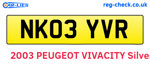 NK03YVR are the vehicle registration plates.