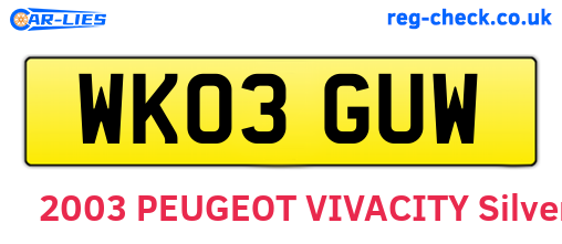 WK03GUW are the vehicle registration plates.