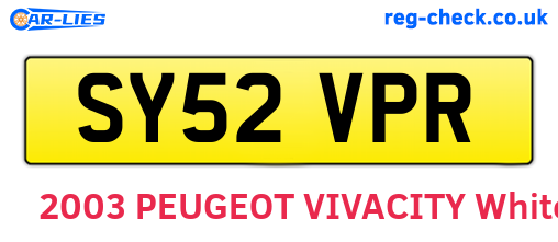 SY52VPR are the vehicle registration plates.