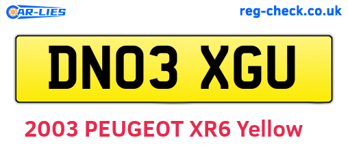 DN03XGU are the vehicle registration plates.