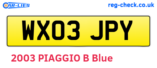 WX03JPY are the vehicle registration plates.