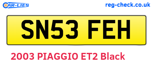SN53FEH are the vehicle registration plates.