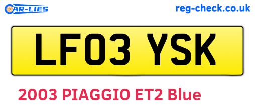 LF03YSK are the vehicle registration plates.