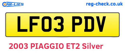 LF03PDV are the vehicle registration plates.