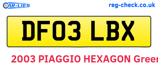 DF03LBX are the vehicle registration plates.