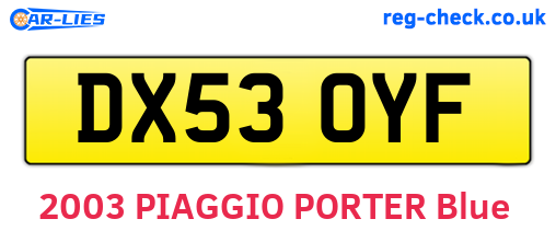 DX53OYF are the vehicle registration plates.