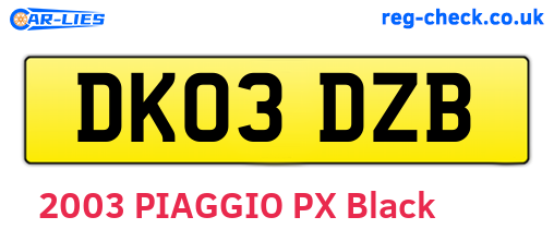 DK03DZB are the vehicle registration plates.