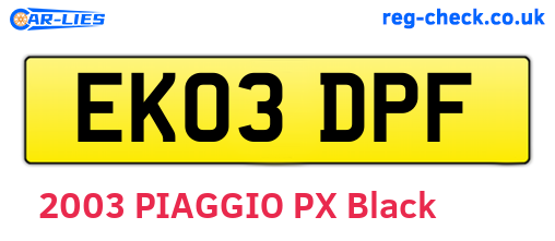 EK03DPF are the vehicle registration plates.