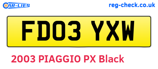 FD03YXW are the vehicle registration plates.