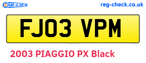 FJ03VPM are the vehicle registration plates.