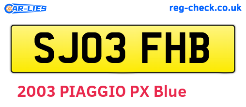 SJ03FHB are the vehicle registration plates.
