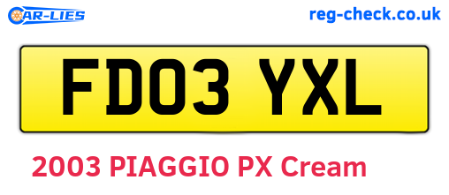 FD03YXL are the vehicle registration plates.