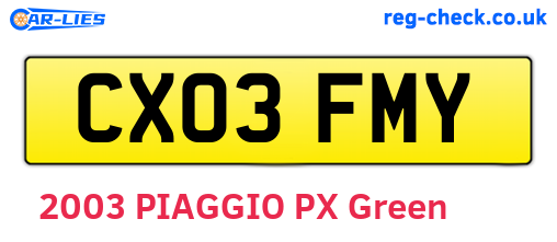 CX03FMY are the vehicle registration plates.