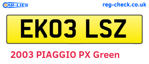 EK03LSZ are the vehicle registration plates.