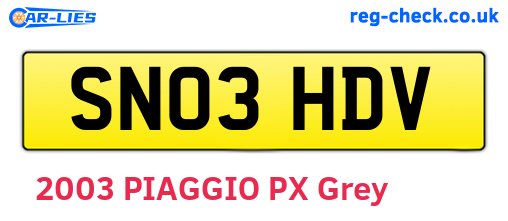 SN03HDV are the vehicle registration plates.
