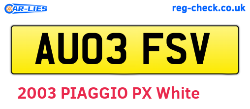 AU03FSV are the vehicle registration plates.