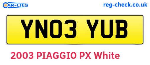YN03YUB are the vehicle registration plates.