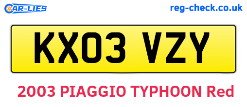 KX03VZY are the vehicle registration plates.