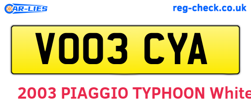 VO03CYA are the vehicle registration plates.