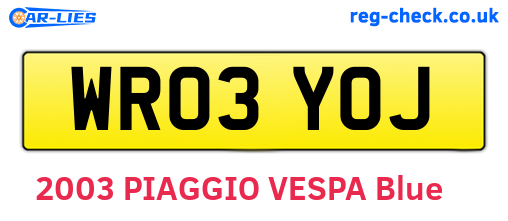 WR03YOJ are the vehicle registration plates.