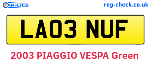 LA03NUF are the vehicle registration plates.