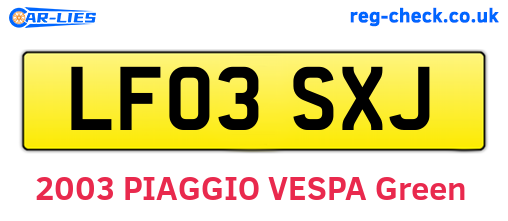 LF03SXJ are the vehicle registration plates.