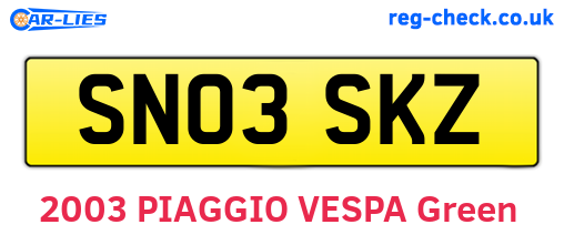 SN03SKZ are the vehicle registration plates.
